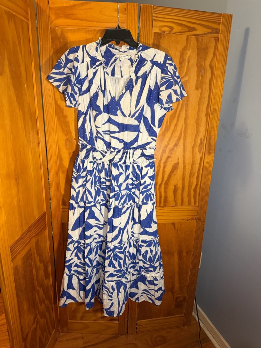 Chico's Blue and White Floral-Print Maxi Dress | Size 10P